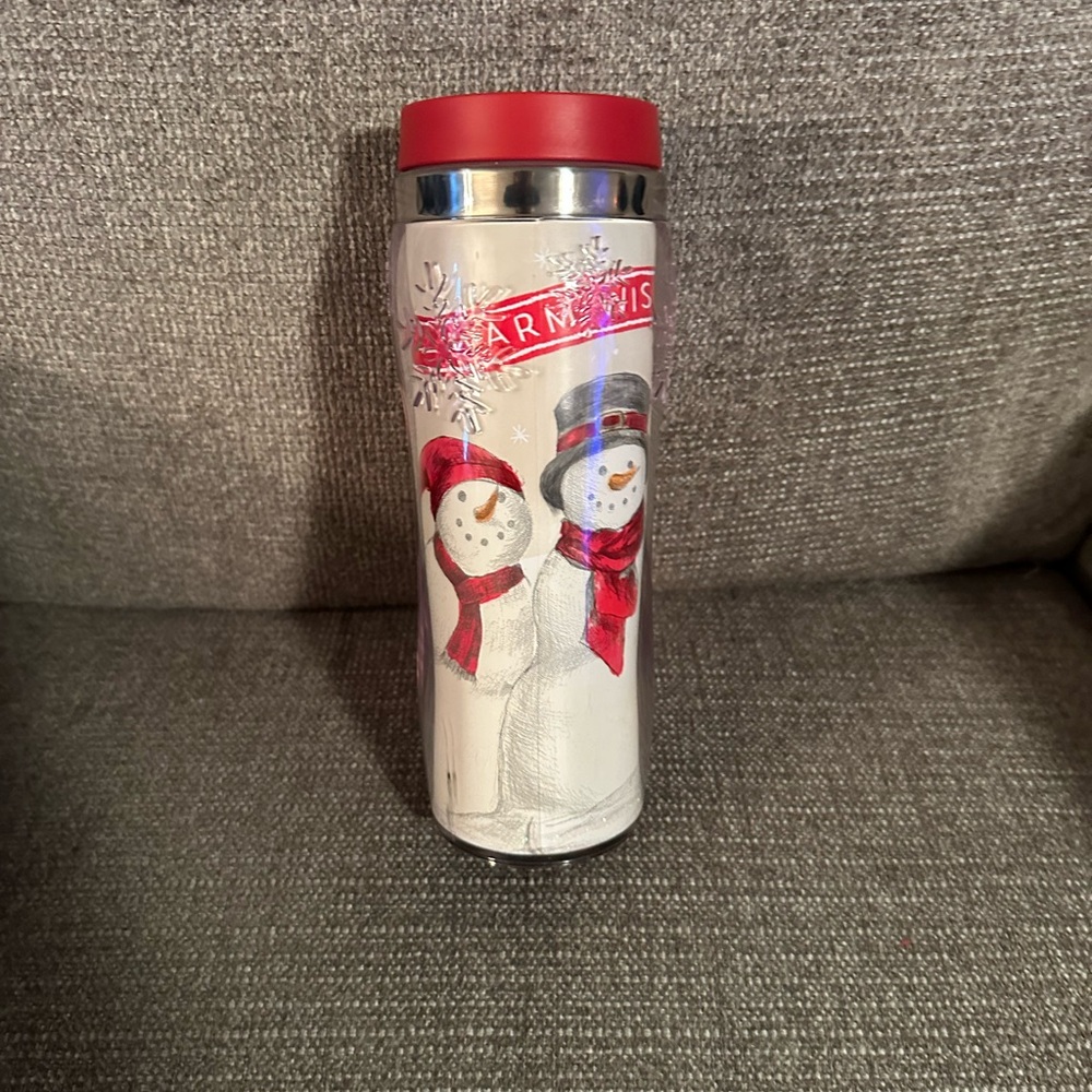 Snowman Thermos with Red Lid